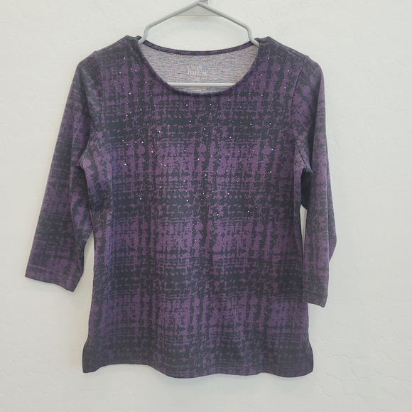 💕 Croft & Barrow Purple & Black Scoop Neck Blouse Top Women's Size XSP - Picture 7 of 8
